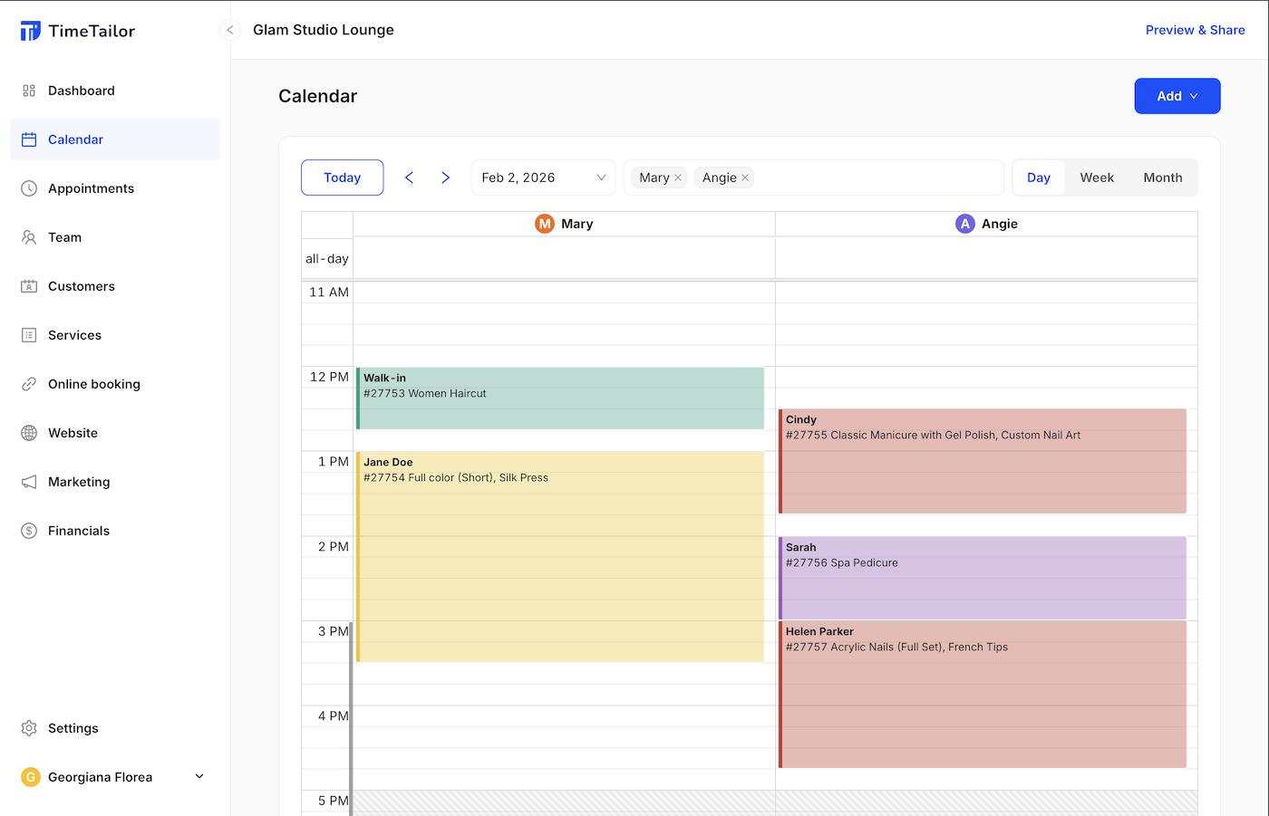 Calendar with unlimited staff members (free)