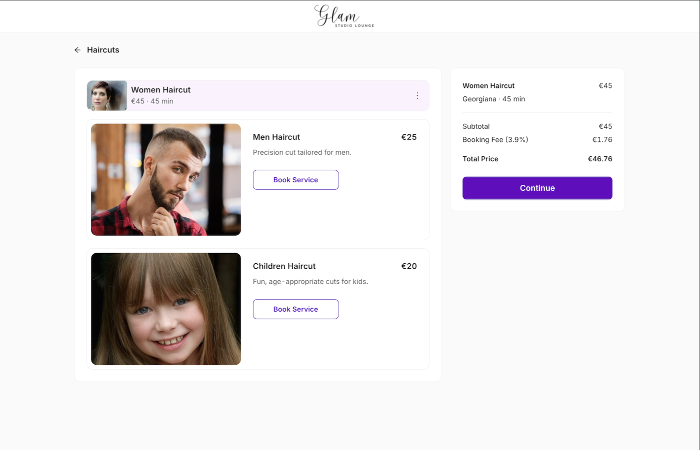 Example of the booking widget on a live website