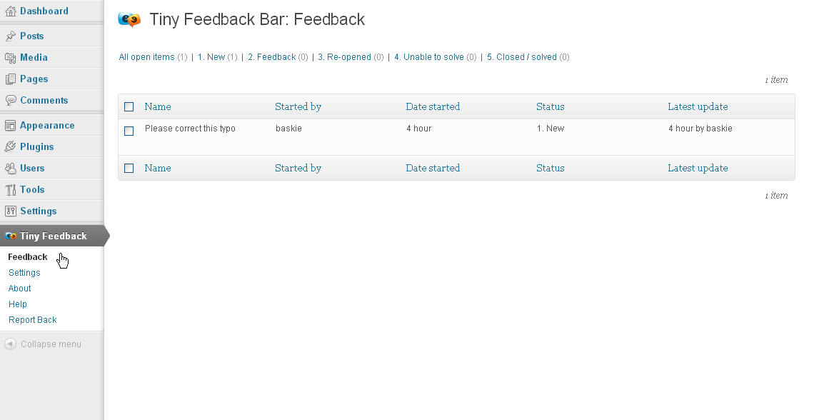 Overview of all Tasks, Bugs or New Feature Requests.