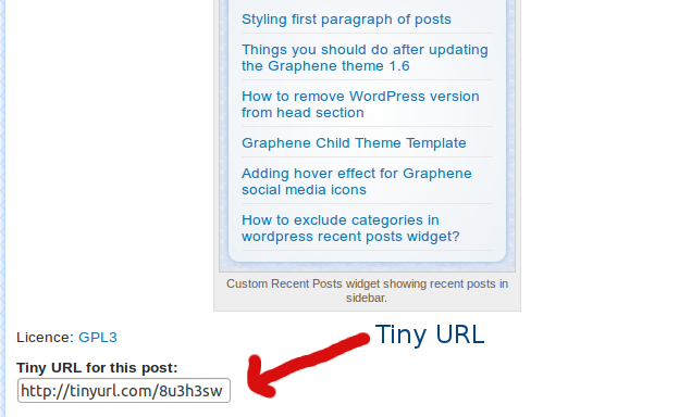 Plugin showing Tiny URL for a blog post