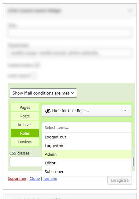 Condition selector showing user roles (lime color theme)