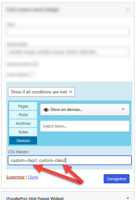 Custom CSS class(es) input