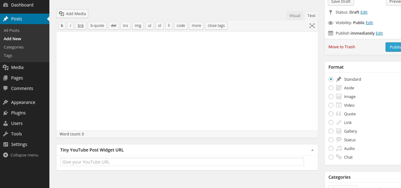 YouTube URL meta box assigned to post.