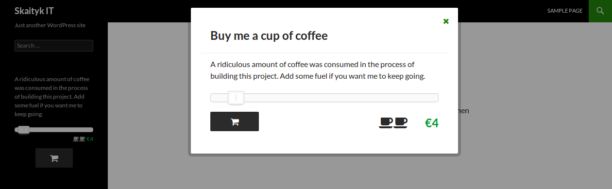 As a modal view (domain.com#coffee)