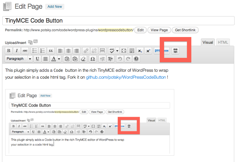 Code button in action