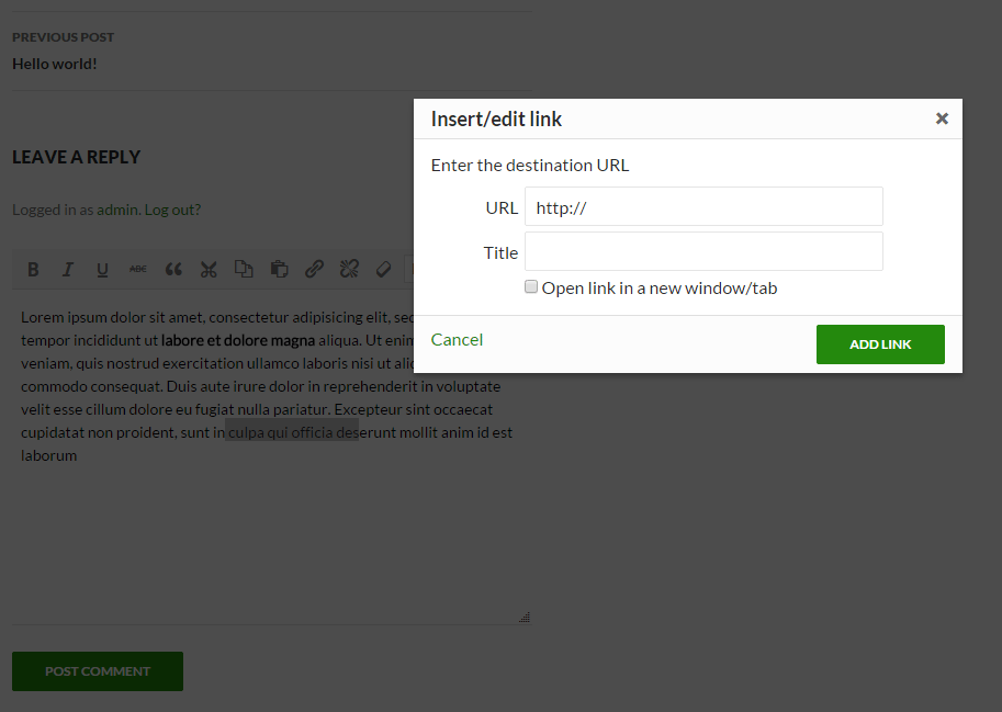 Insert Link Popup
