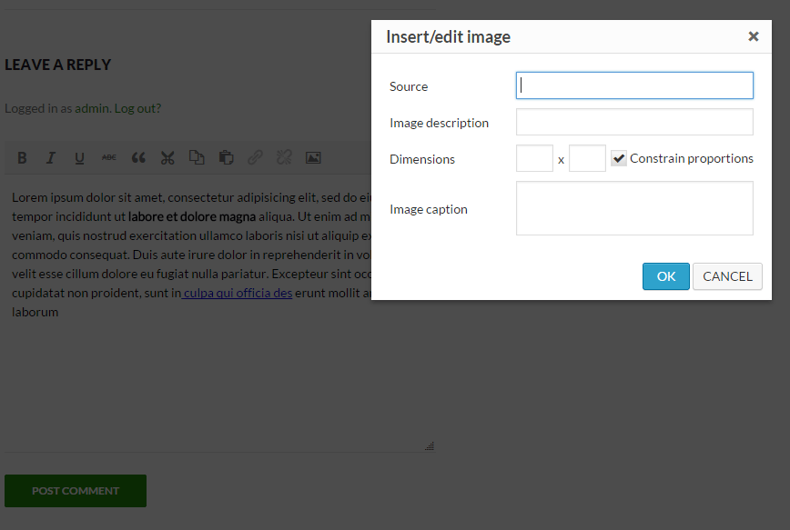 Insert Image Popup