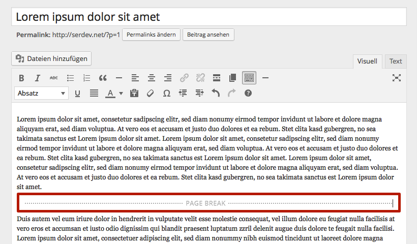 Go to your text an insert a page break by pressing the button.