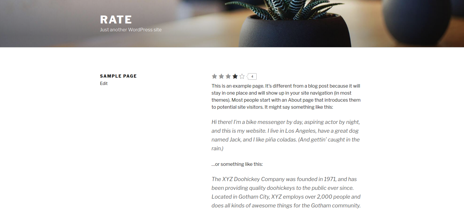 tinyRatings in action on Twenty Seventeen theme