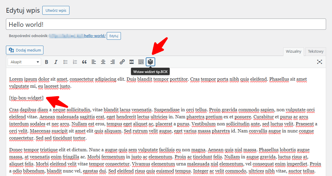 Wstawianie shortcode tipbox w edytorze klasycznym
