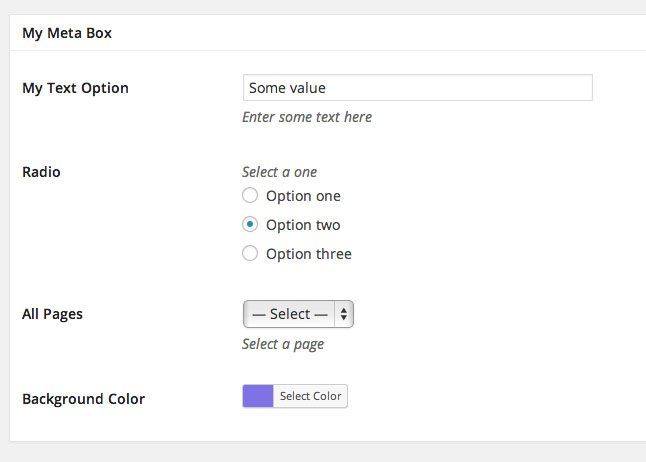 Meta box support for pages, posts and custom post types