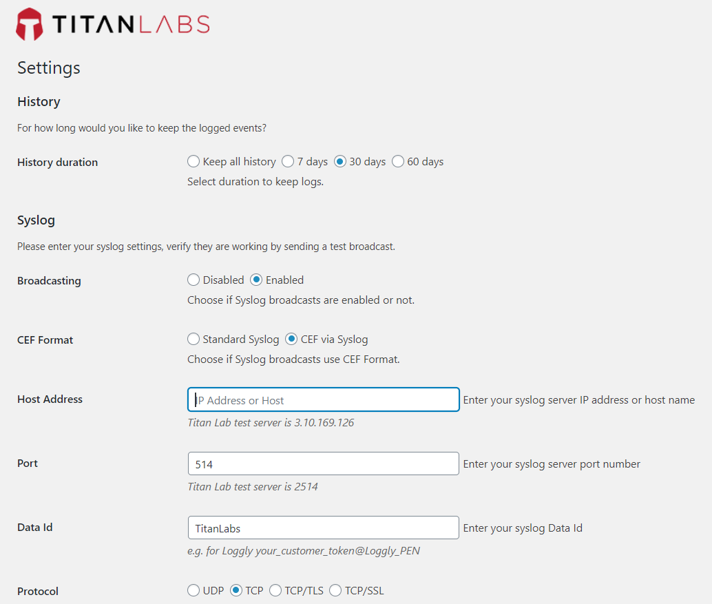 The settings page showing available configuration options.