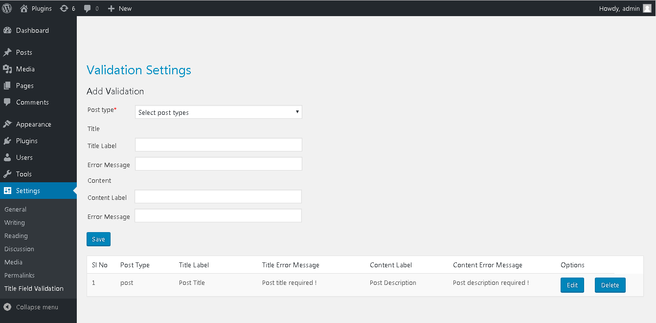 Settings Page.