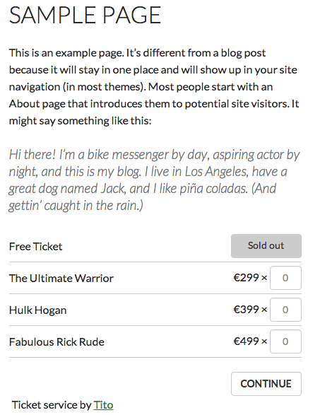 Ticket sales as embedded form