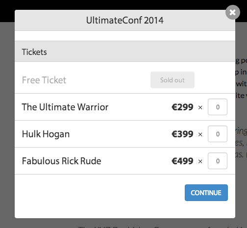Ticket sales as a button pop up purchase form