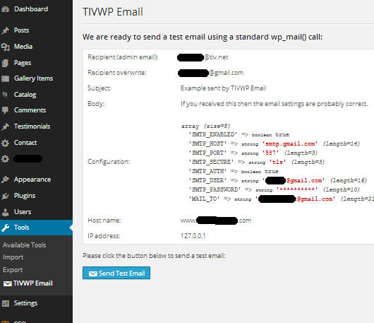 Admin interface to test email settings