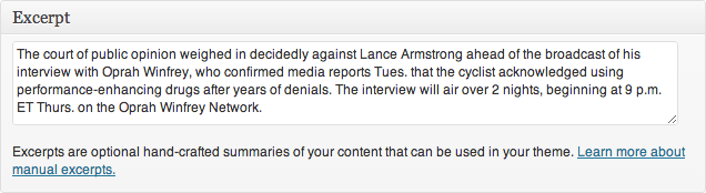 The generated summary will appear in your Excerpt field.