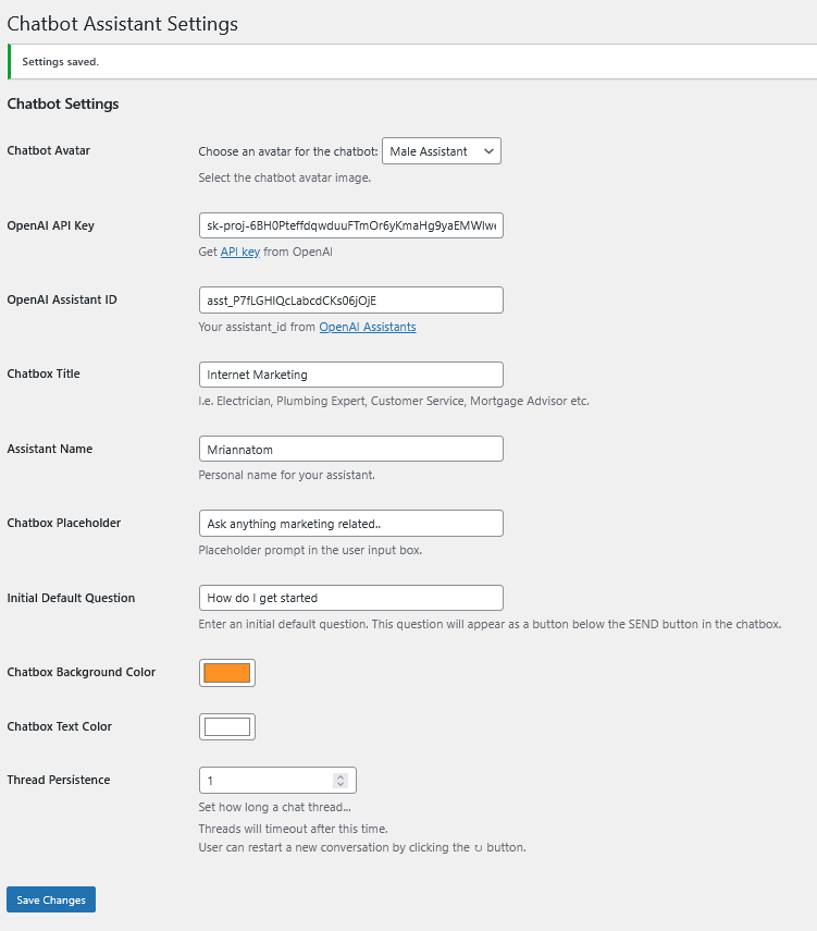 Chatbot Assistant Settings