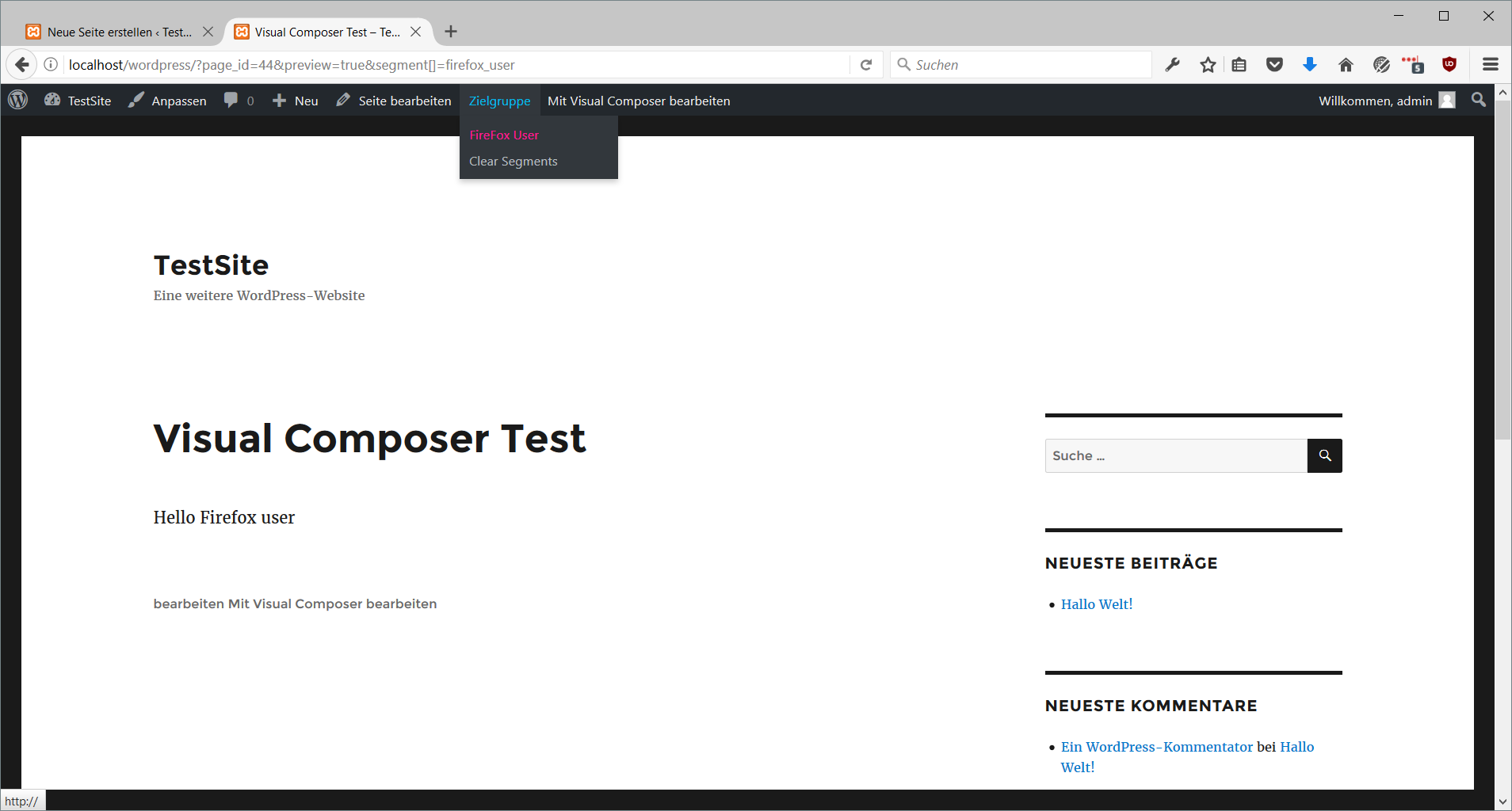 Target audience selector in the preview