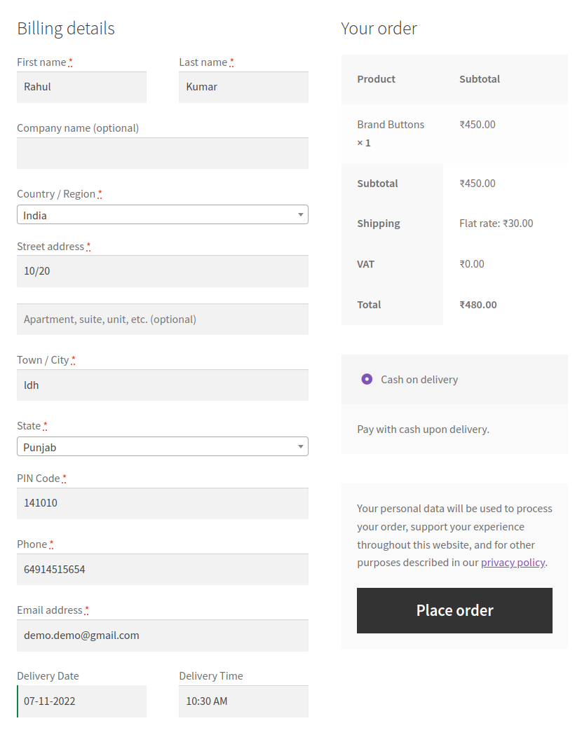 Woocommerce checkout page