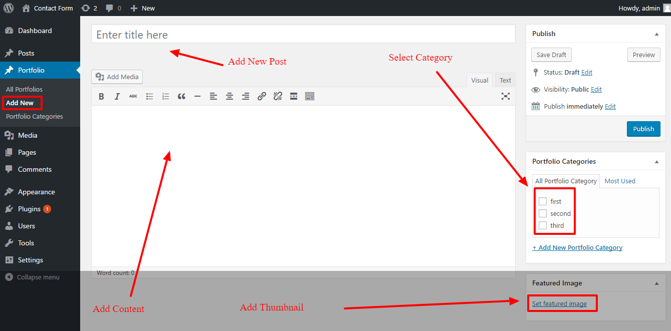 Once you have created your categories, now move on to create your posts, add post tilte, content, attach