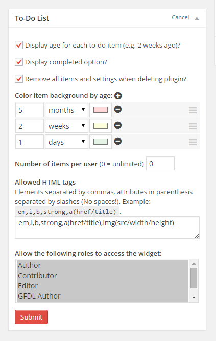 The to-do configuration screen.