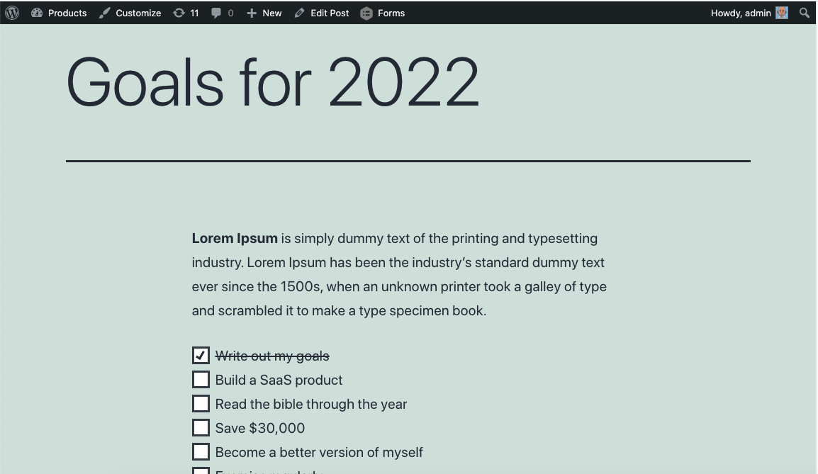 The ToDo block on the frontend.