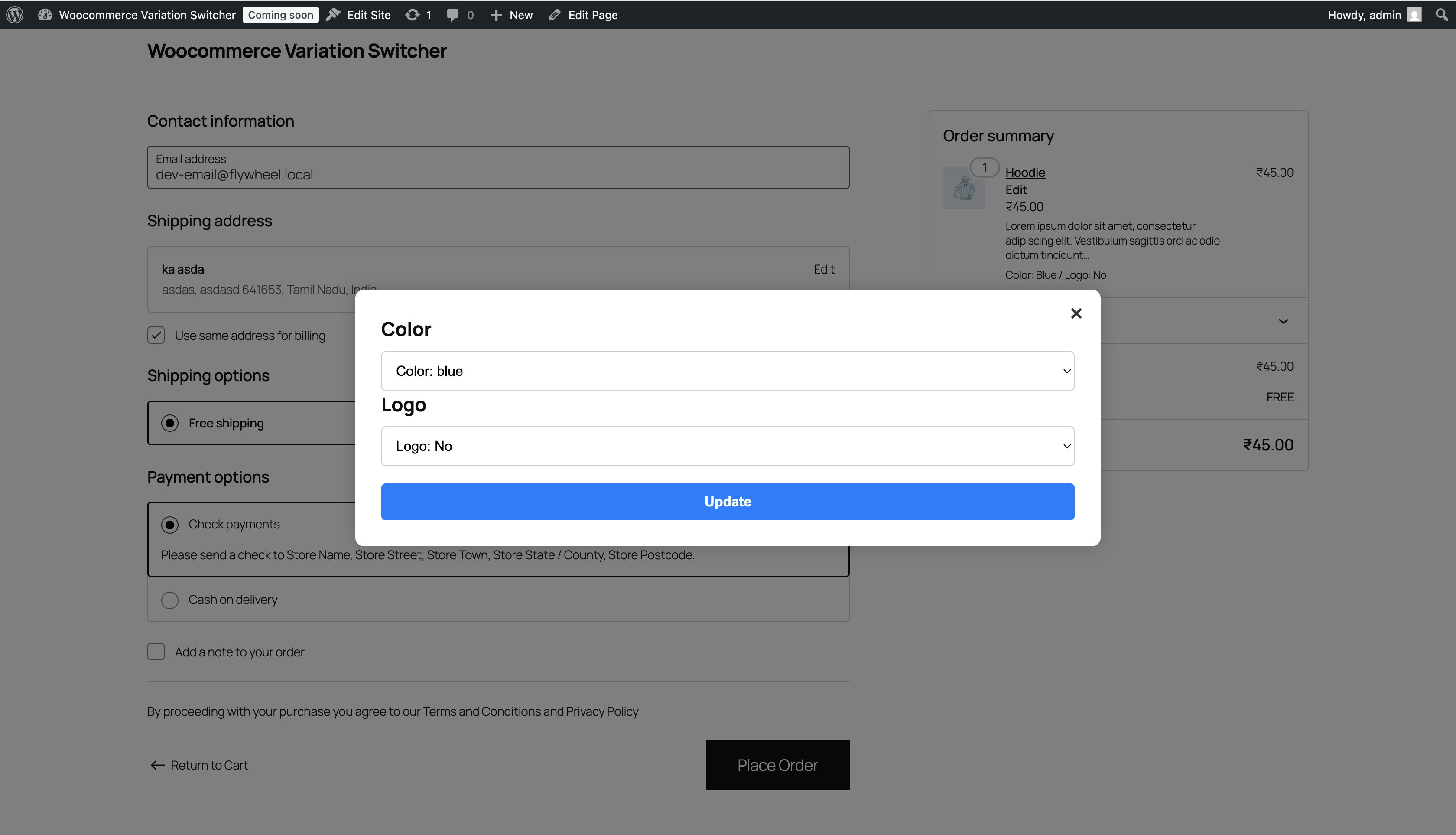 Updated cart line item after change