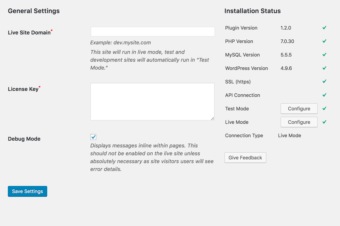 The Token of Trust settings page allows website admins to configure both age verification and identity verification rules, enter their License Key, and check integration status.