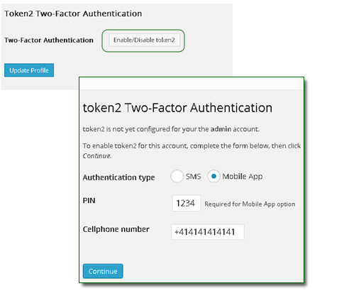 Enabling two-factor authentication on user's profile