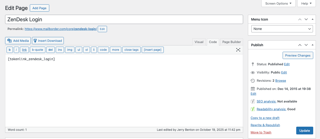 Example shortcode page configuration.