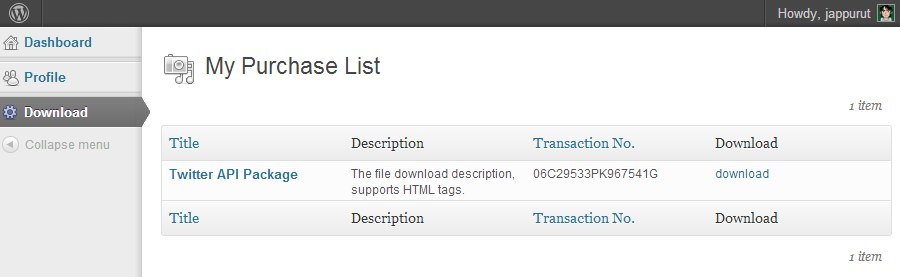 Purchaser download section
