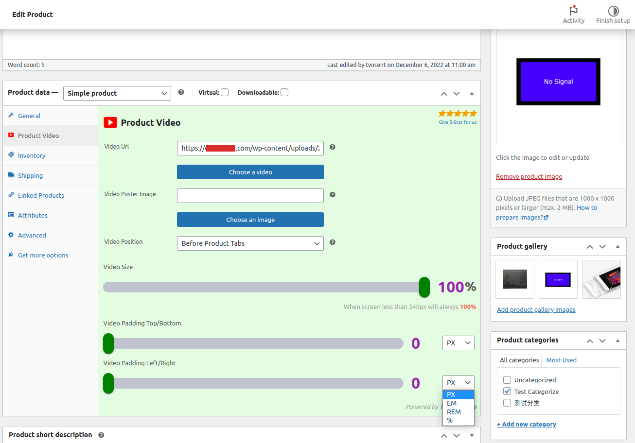 TomS Product video video padding units setting