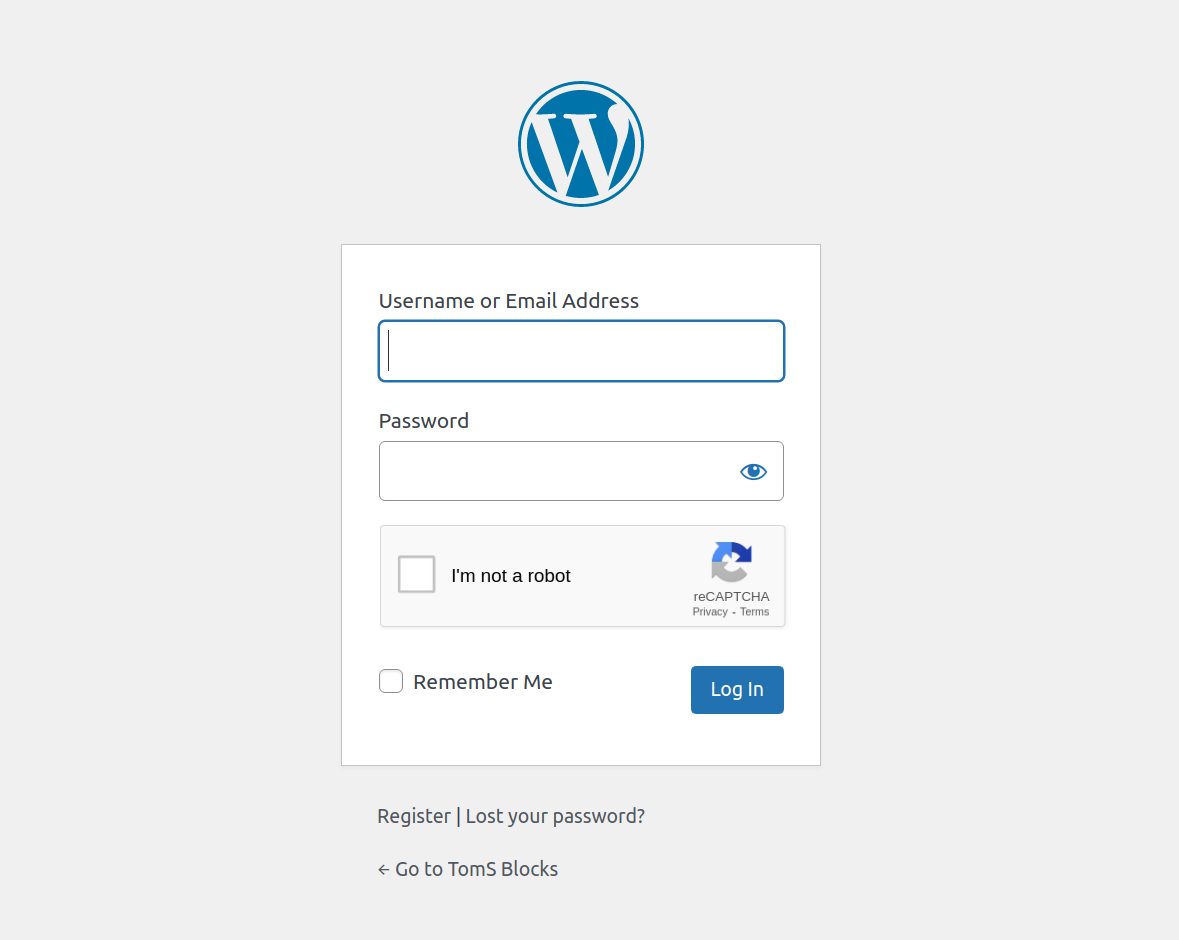 Wordpress default register form reCAPTCHA v2 Checkbox light Theme