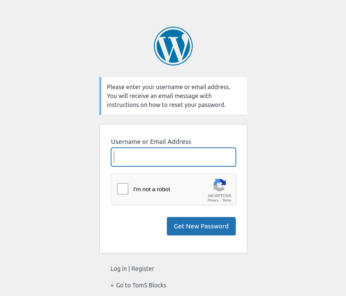 Wordpress default register form reCAPTCHA v2 Invisible Badge