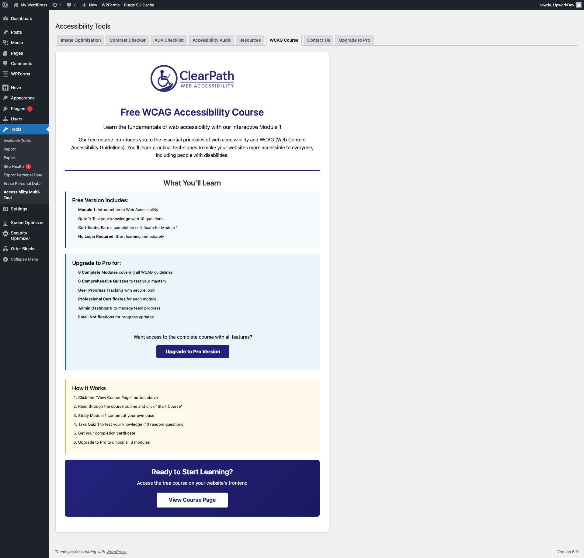 Displays all of the photos on your pages or posts so you can easily add any missing ALT Text.