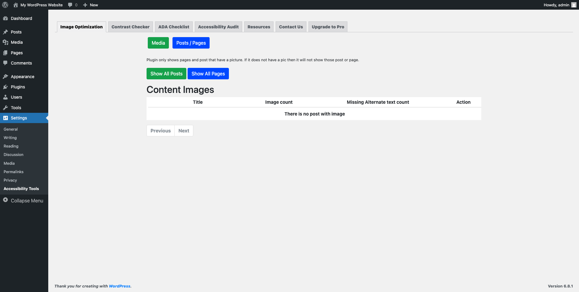 It will only display pages or posts that have photos on them.