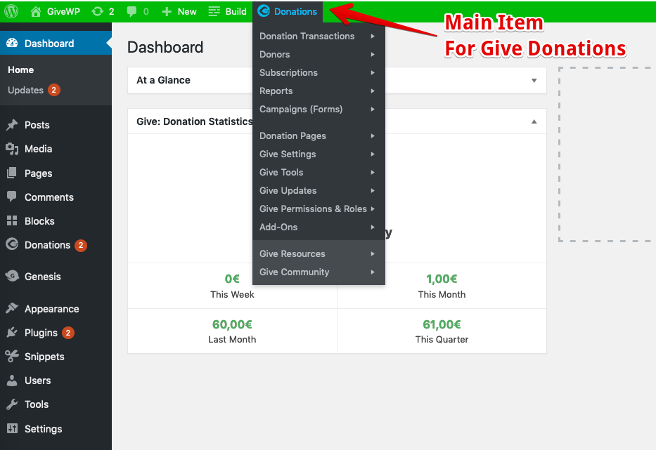 Donations item - the main Toolbar item for your donation management