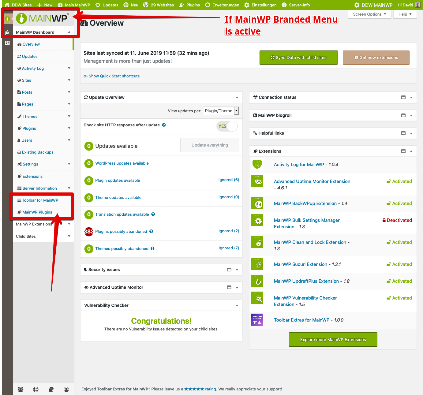 Easy access to external, helpful resources for MainWP and Extensions