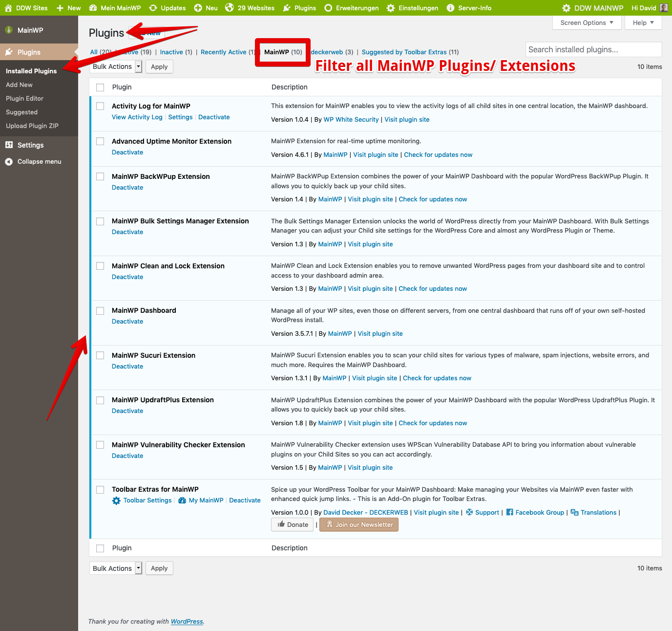 Recommended MainWP Dashboard Options for a perfect Toolbar integration & support ;-)