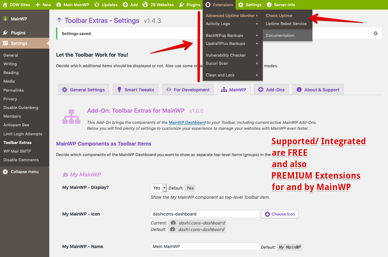 For MainWP Branded Admin Menü: additional Extension item