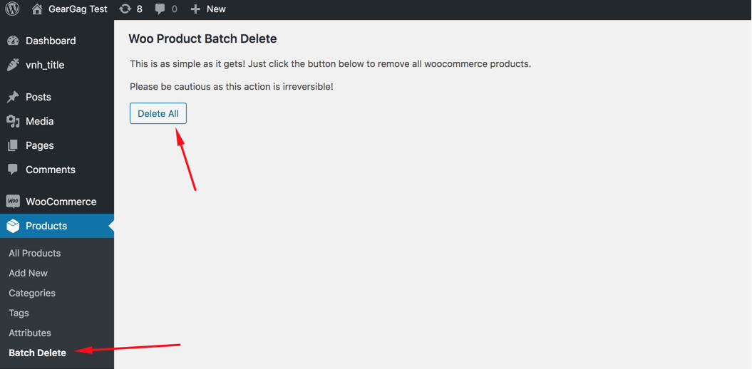 Delete all products with one click
