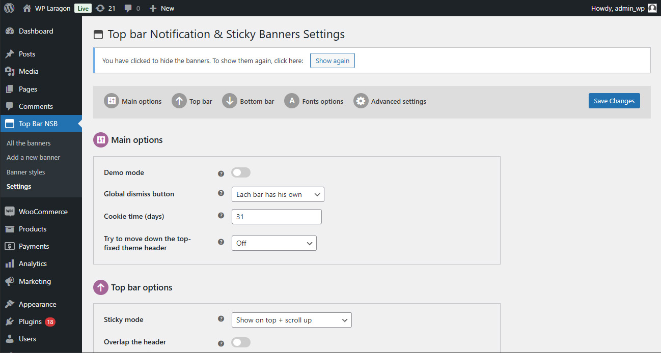 Settings: Main options