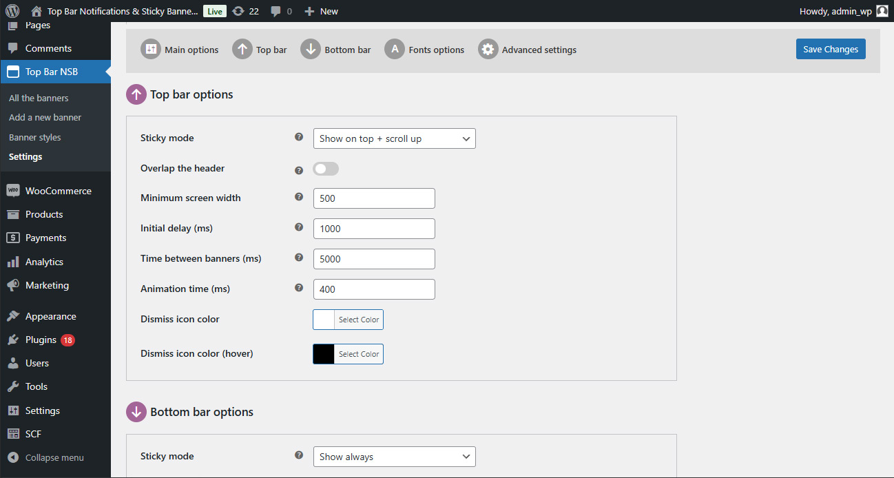 Settings: Top Bar Options (same for bottom bar)