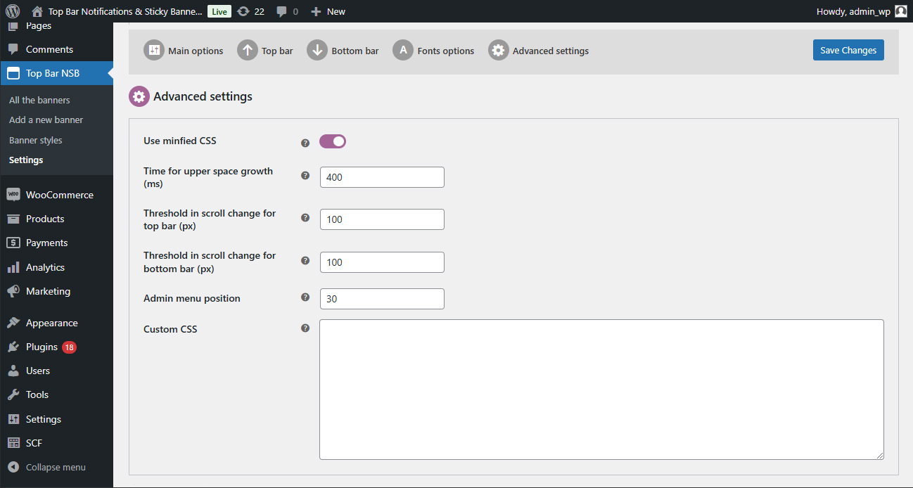 Settings: Advanced settings