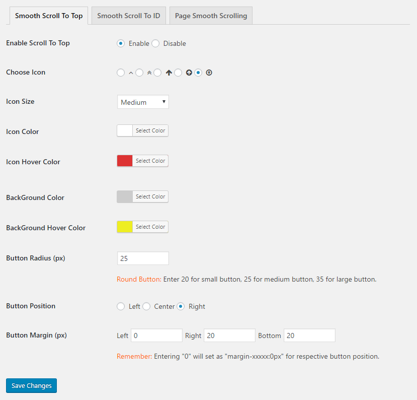 Scroll To Top Setting Page