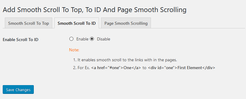 Scroll To ID Setting Page