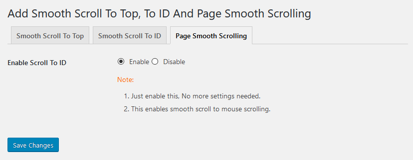 Page Smooth Scroll Setting Page