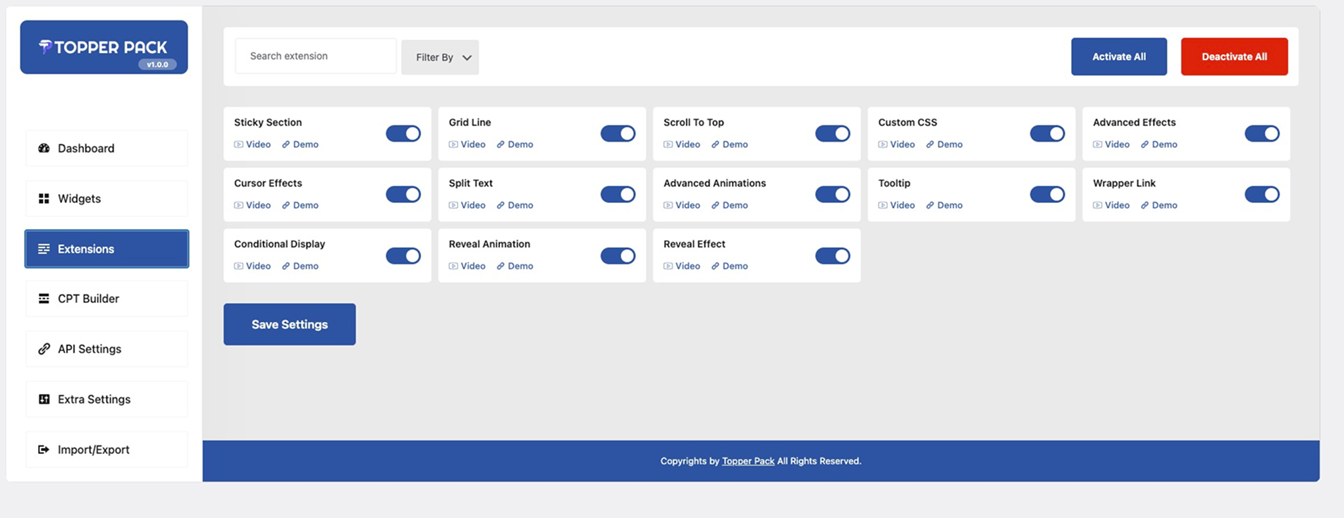 Settings for extension.
