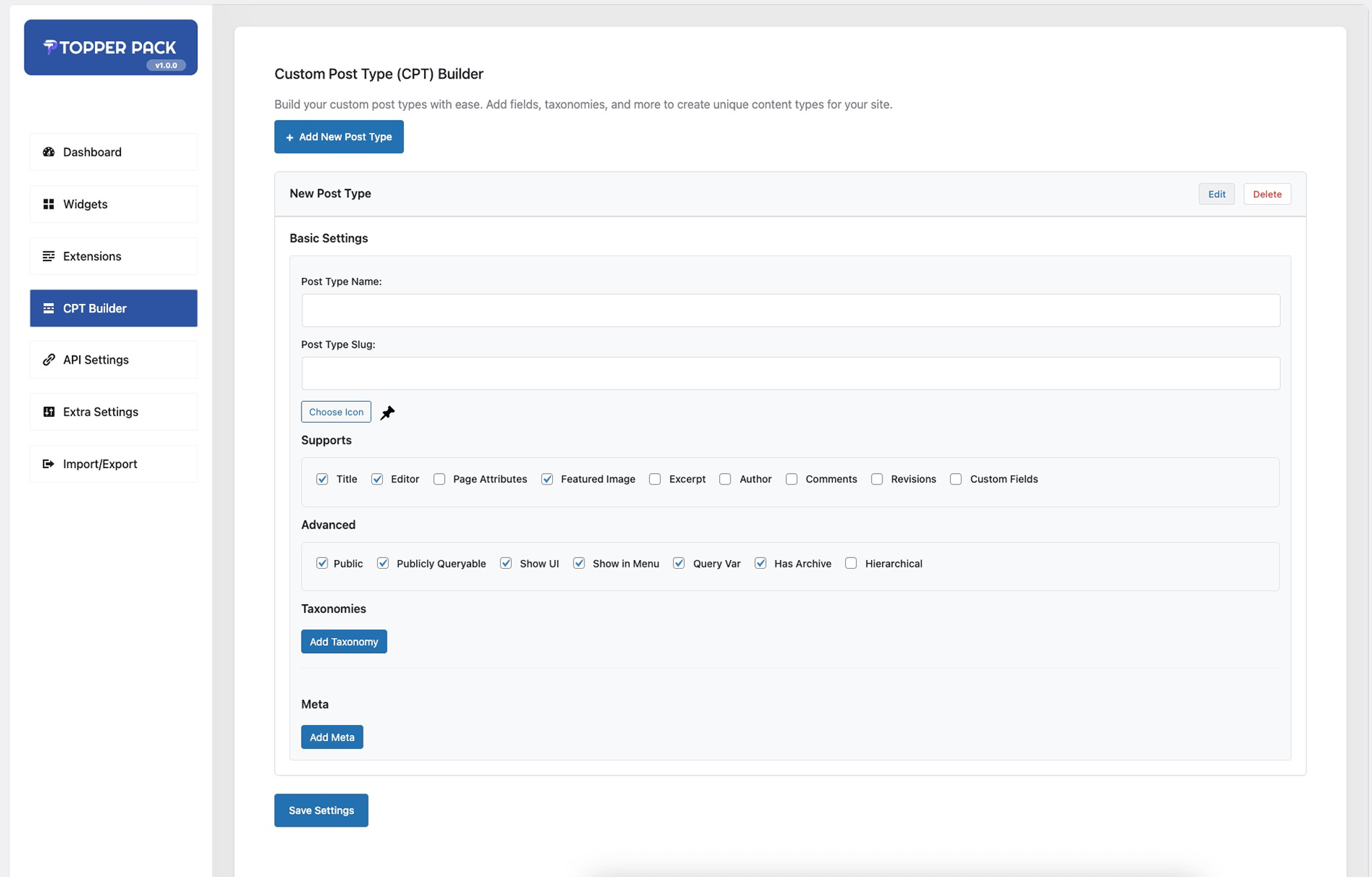 Create Unlimited Custom Post type with meta fields.